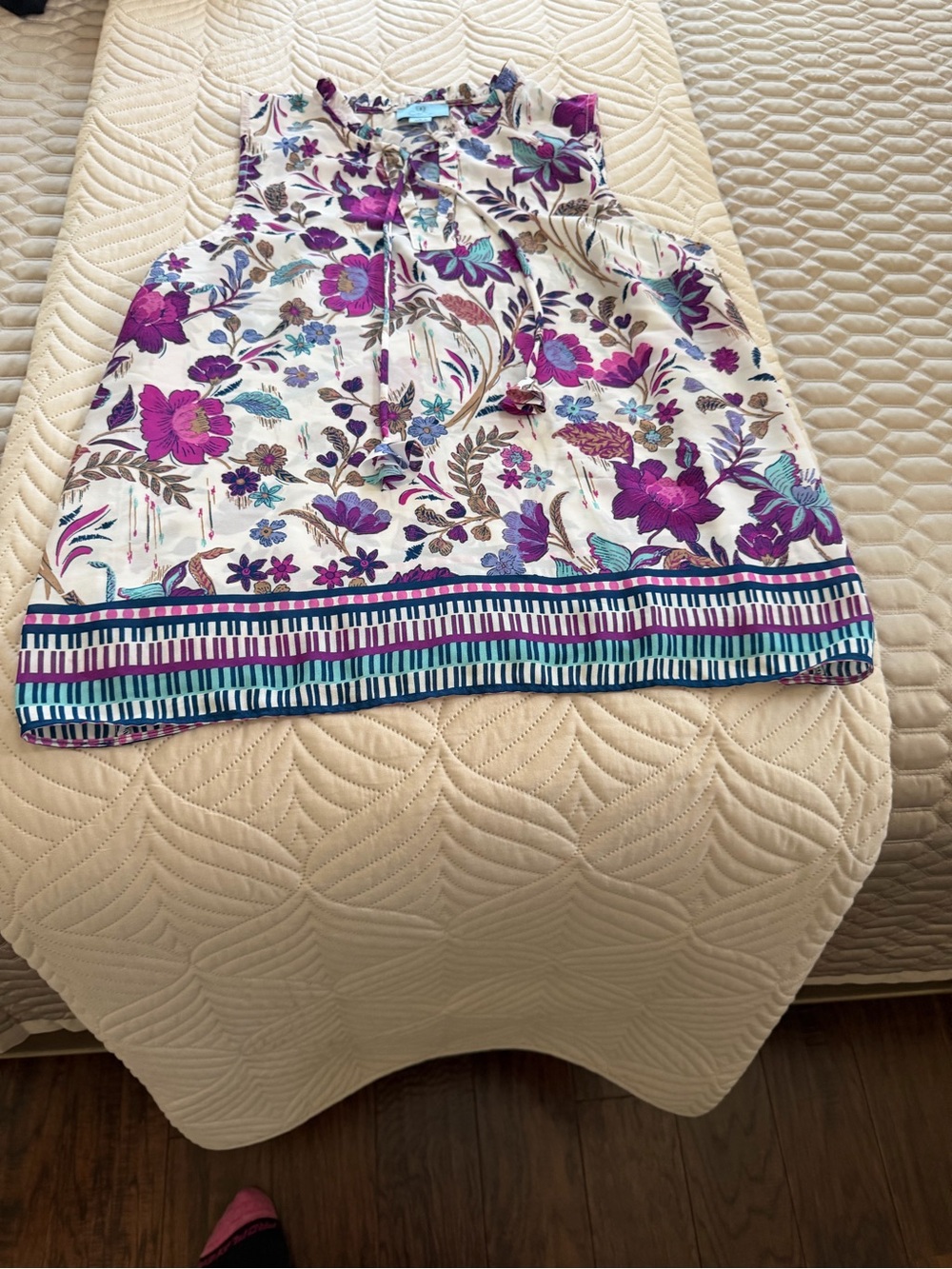 CeCe White Mini Skirt with Purple Floral Print